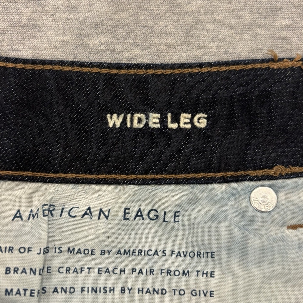 American Eagle Wide Leg Jeans Womens's Size 14 X-Long Blue Dark Wash Denim Flare - Picture 11 of 11